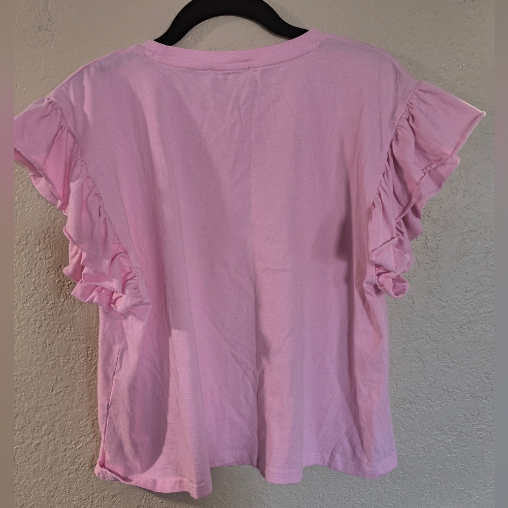 Zara Pink Sz M Ruffle Sleeve Top - Picture 4 of 8